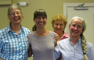 State program coordinator Alycia Crall with HMN leaders Sandy Greene, RoxAnna Theiss and Barb Frew, July 2013