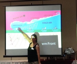 Kate presenting on weather in September 2014.